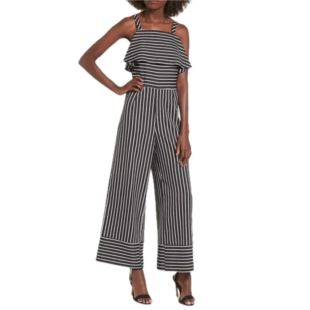 Leith Black/White Bold Stripes Jumpsuit XL NWT